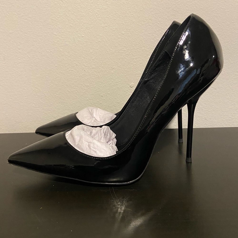 Black patent pumps